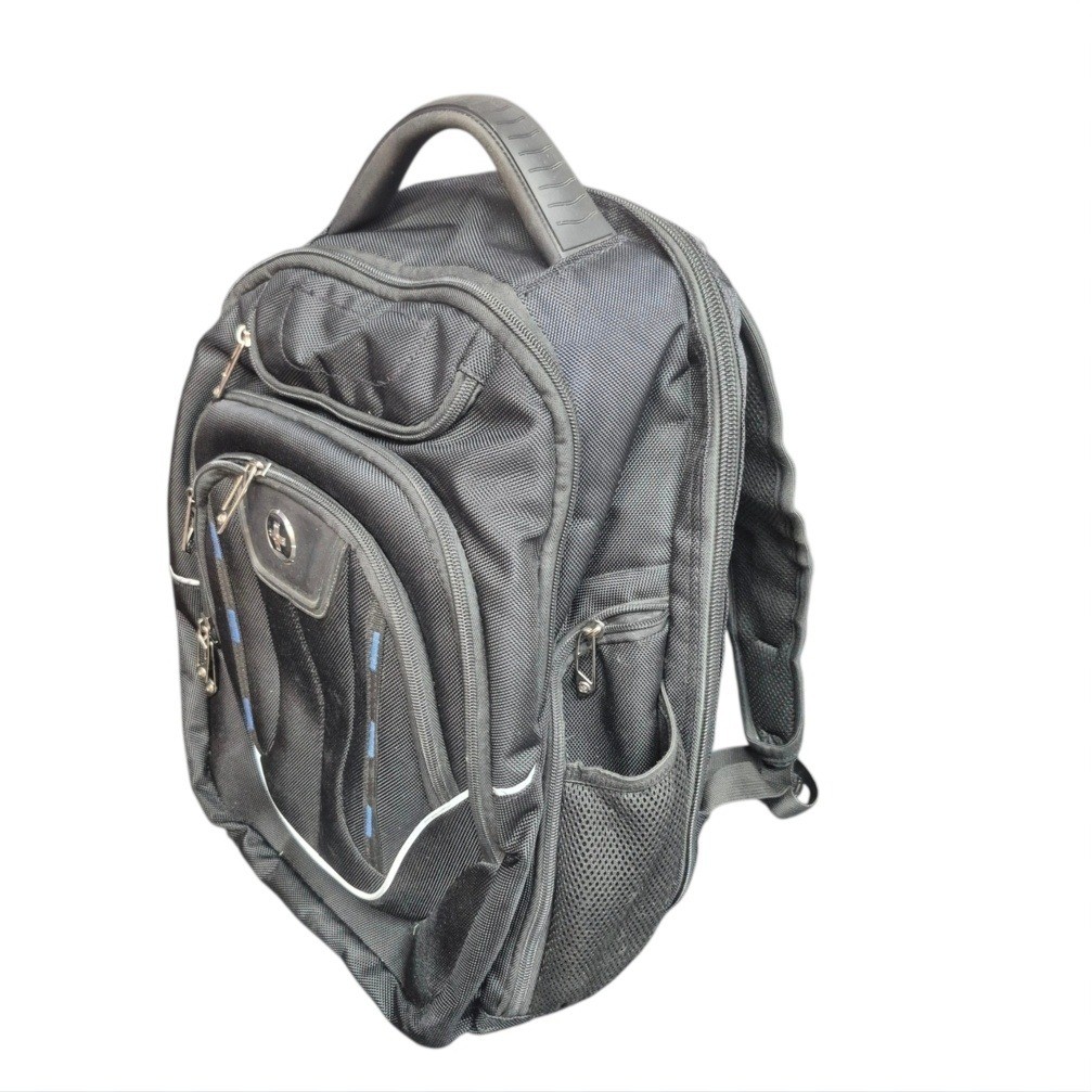 SwissDigital Design Black Tech Backpack USB Charging Port Laptop Sleeve 15in