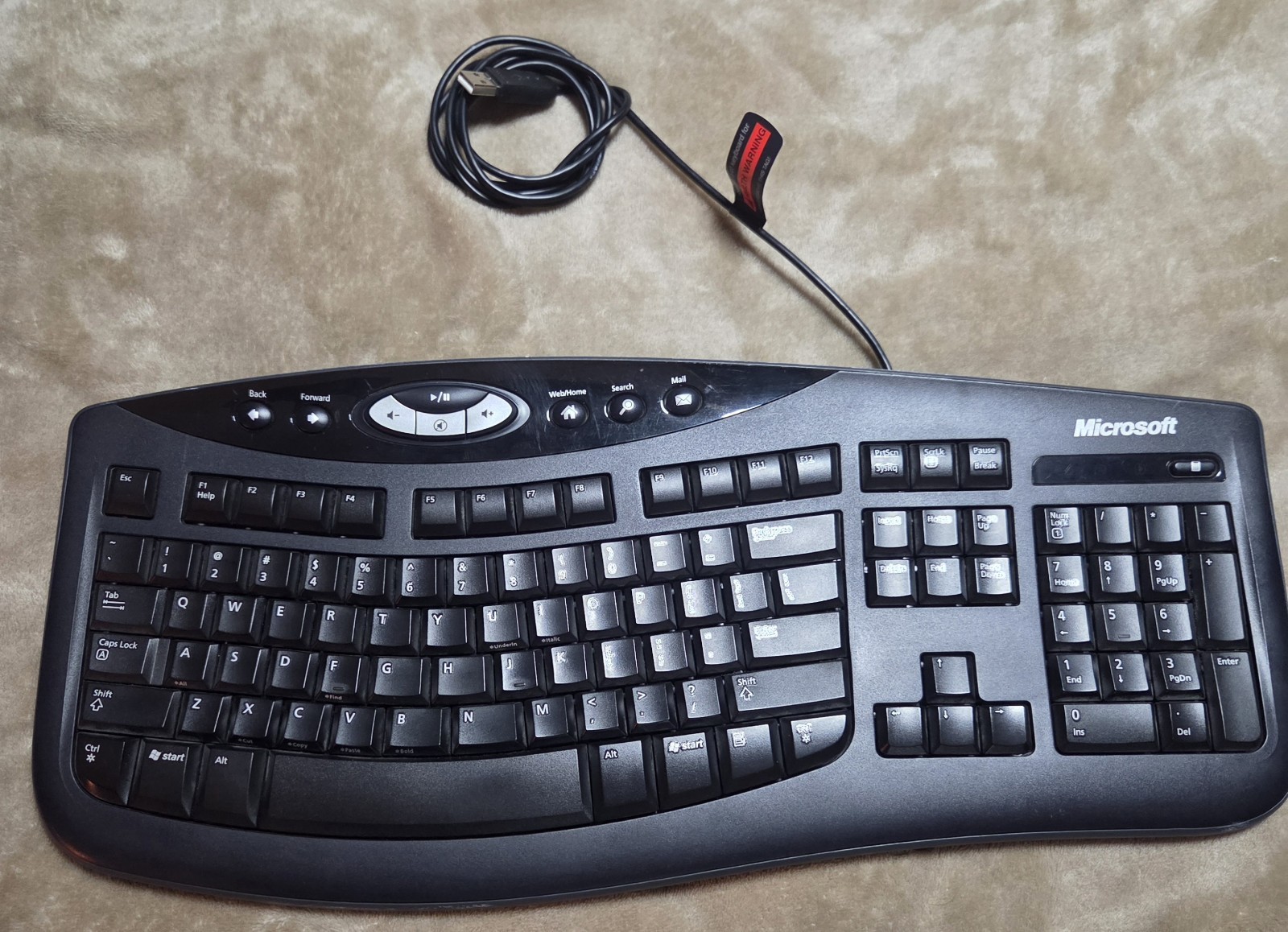 Microsoft Comfort Curve Keyboard 2000 USB Ergonomic KU-0459 Tested Working