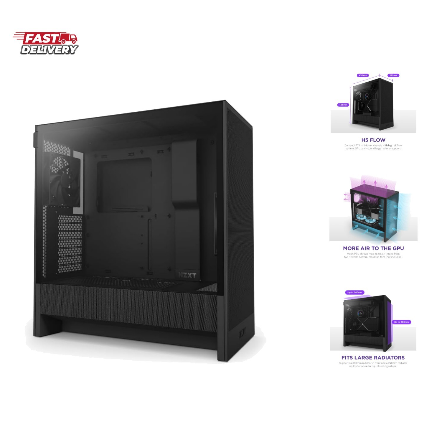 H5 Flow 2024 - Compact ATX Mid-Tower PC Gaming Case - High Airflow - 2 x 120m...