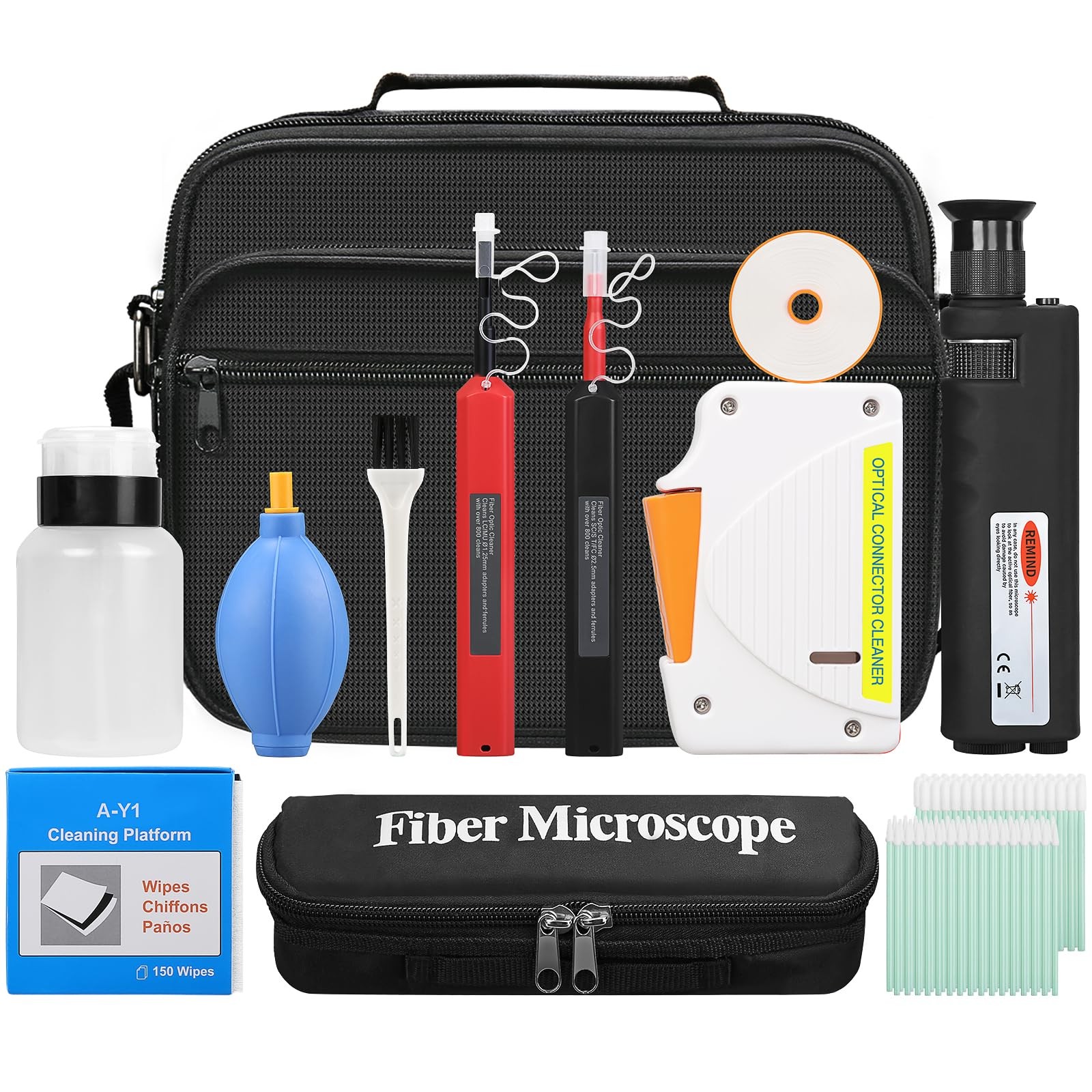 13 Piece kit Fiber Optic Cleaning Tool kit with 400x Optical Fiber Microscope...