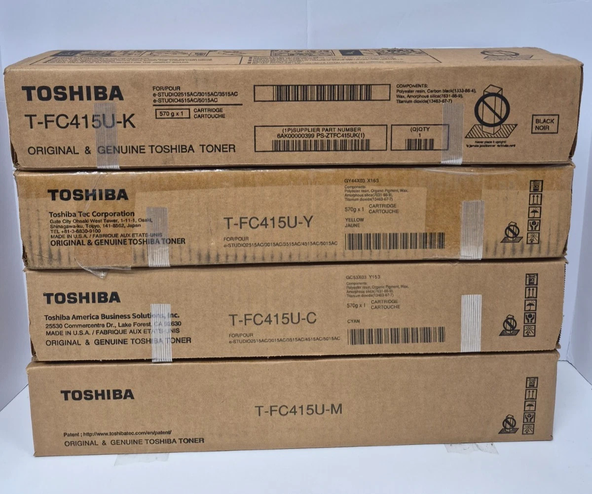 4 Genuine Sealed Toshiba  T-FC415U-K/C/M/Y Toner Cartridges.