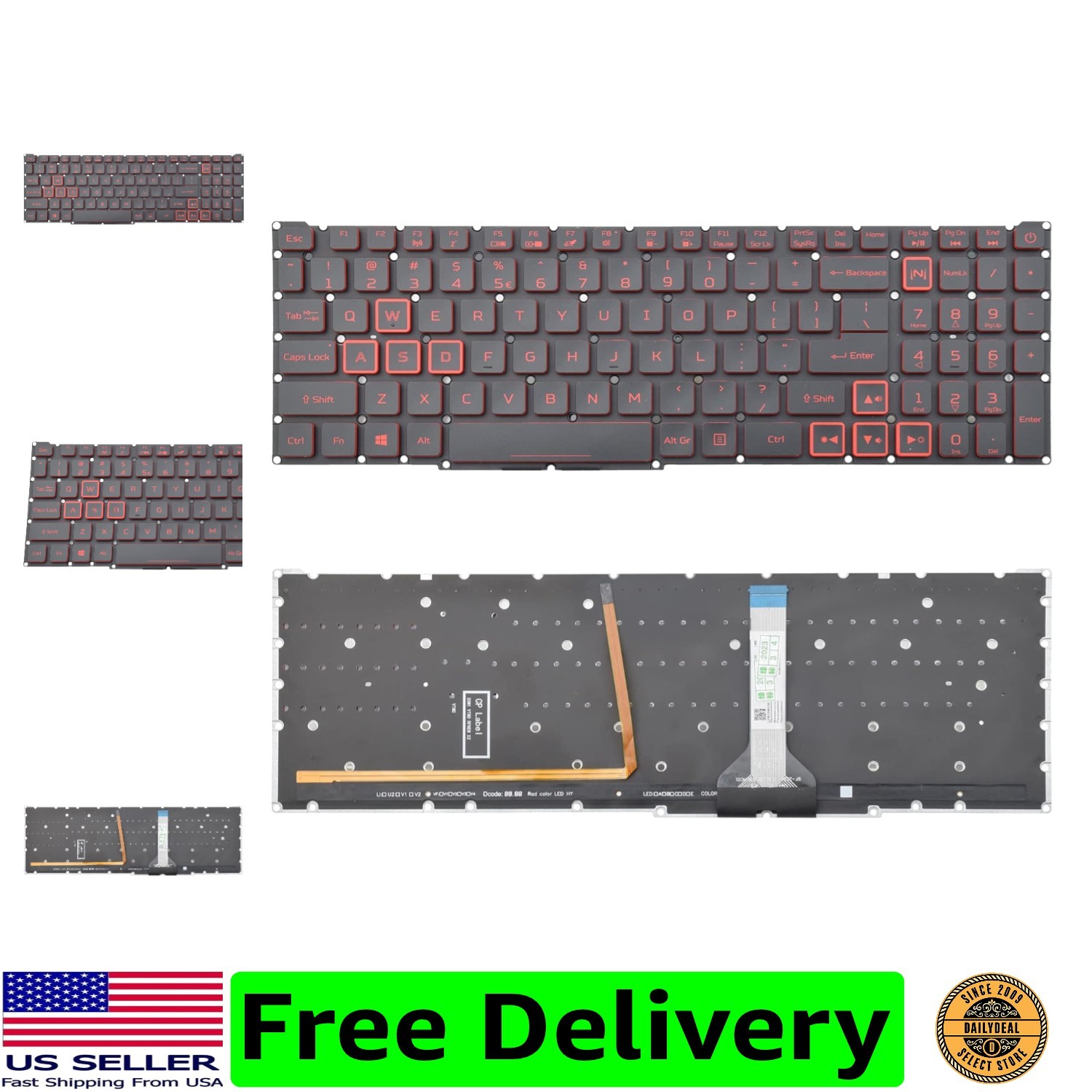 Replacement Keyboard with Red Backlight Compatible with Acer AN515-45 AN515-4...
