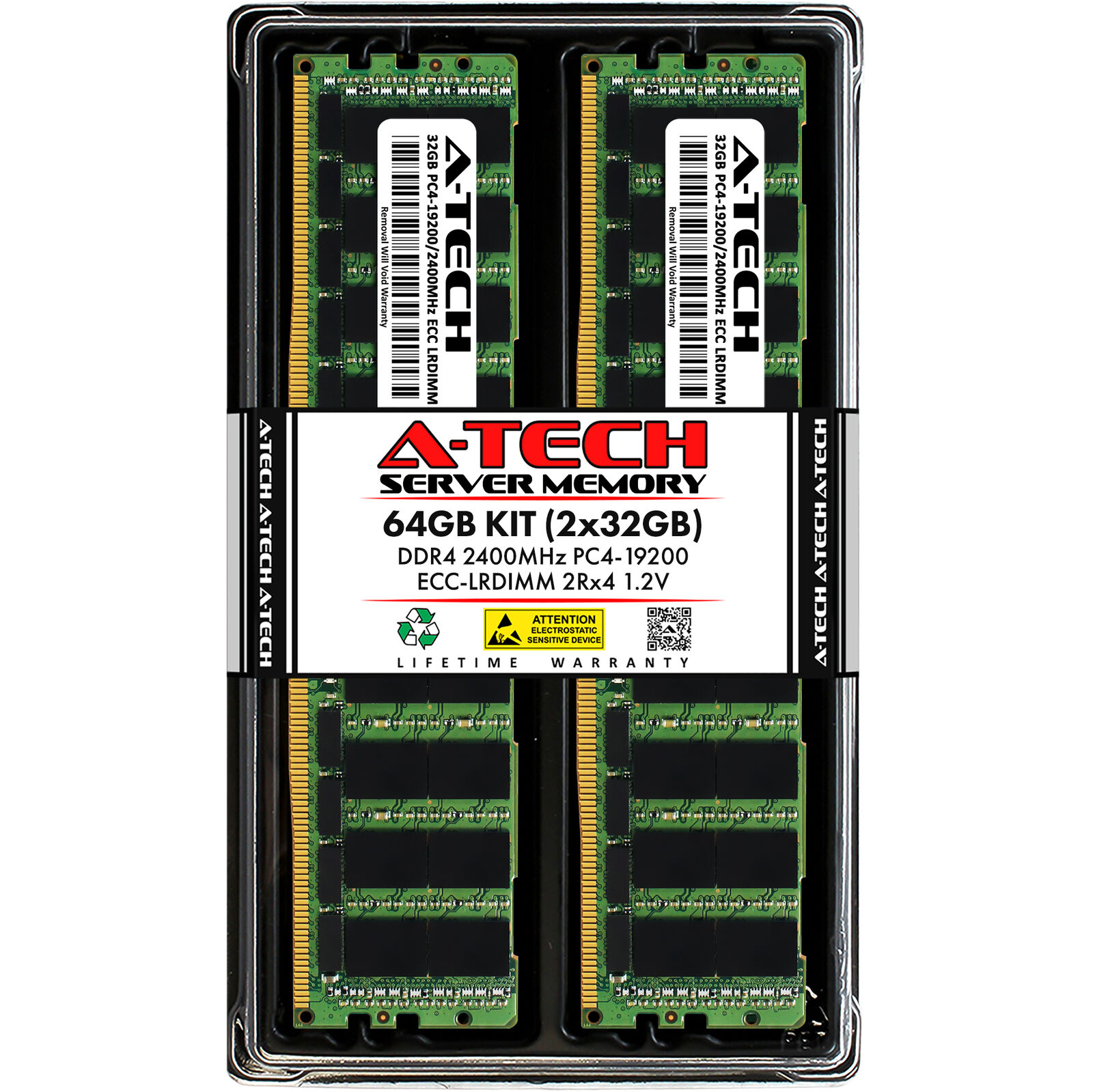 A-Tech 64GB 2x32GB 2Rx4 PC4-19200 DDR4 ECC Load Reduced LRDIMM Server Memory RAM