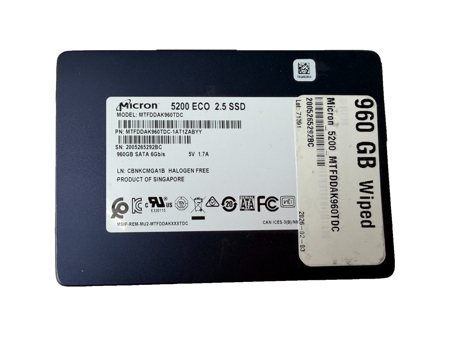 MICRON 5200 ECO 960GB SATA 6Gbps 2.5" internal SSD MTFDDAK960TDC-1AT1ZABYY