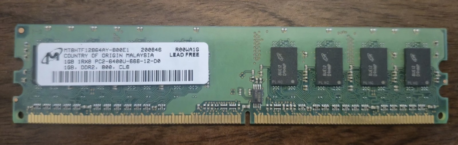 Micron 1x1GB DDR2-800 (PC4-6400) Desktop Memory
