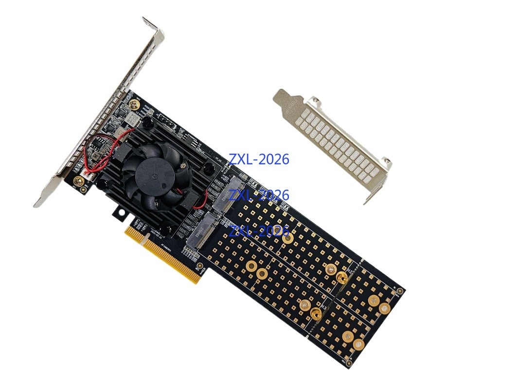 PLX8747 PCIe 3.0 X8 To 4* M.2 NVMe 4X M.2 SSD Adapter Card With PEX8747 IT Mode