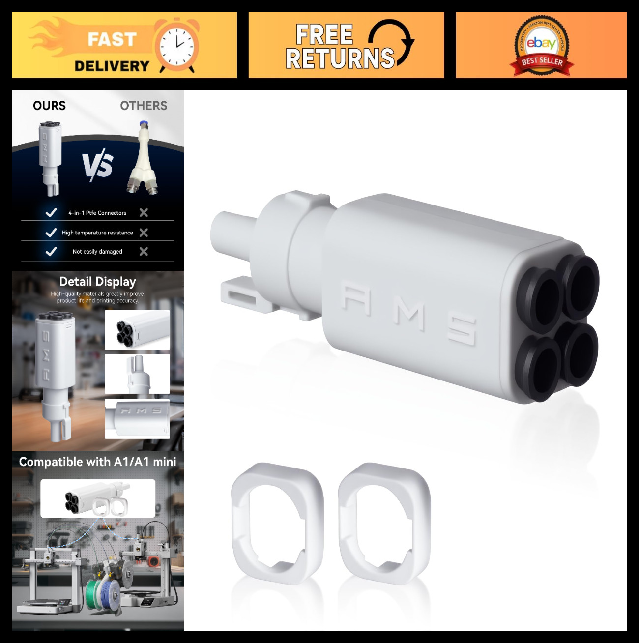 5-Way Filament Hub for Multi-Color Printing, Compatible with Bambu Lab AMS Lite,
