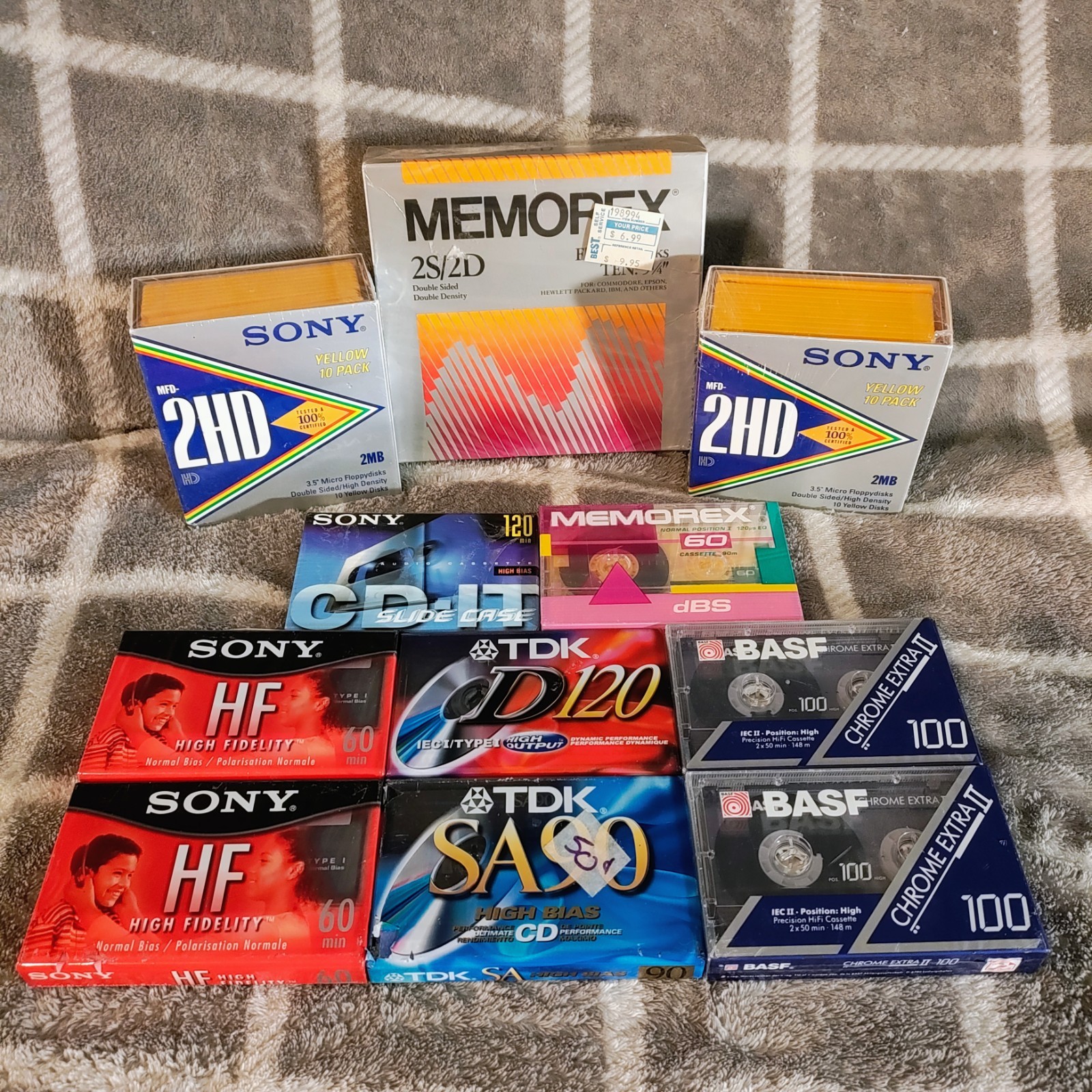 Mix lot of sealed blank media- Floppydisks & Cassette- Sony, Memorex, TDK, BASF