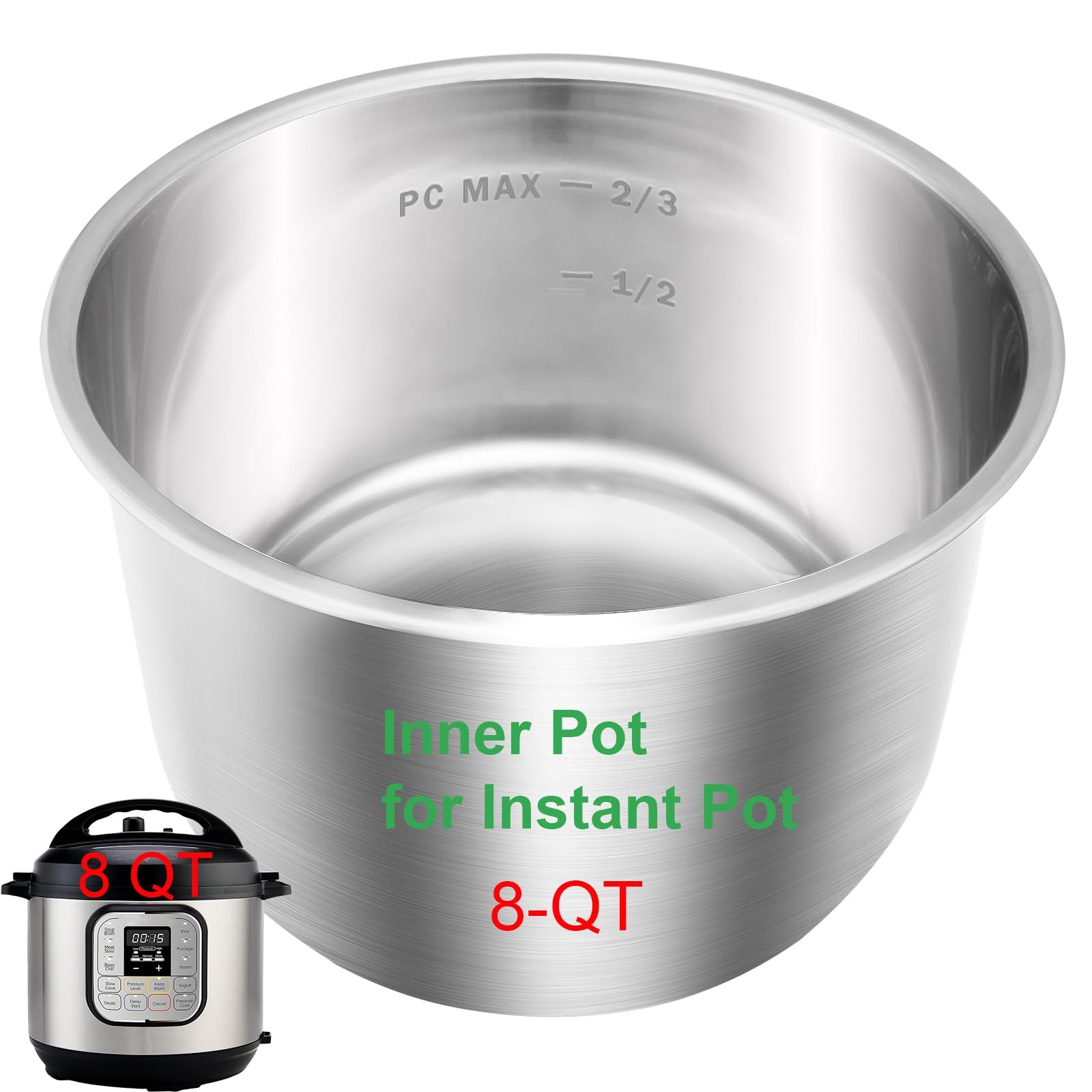 Replacement Pot for Instant Pot 8Qt, 304 18/8 Stainless Steel Inner Pot for I...