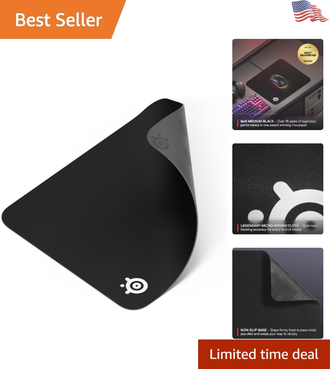 High-Performance QcK Black Gaming Mousepad - 320mm x 270mm Precision Surface