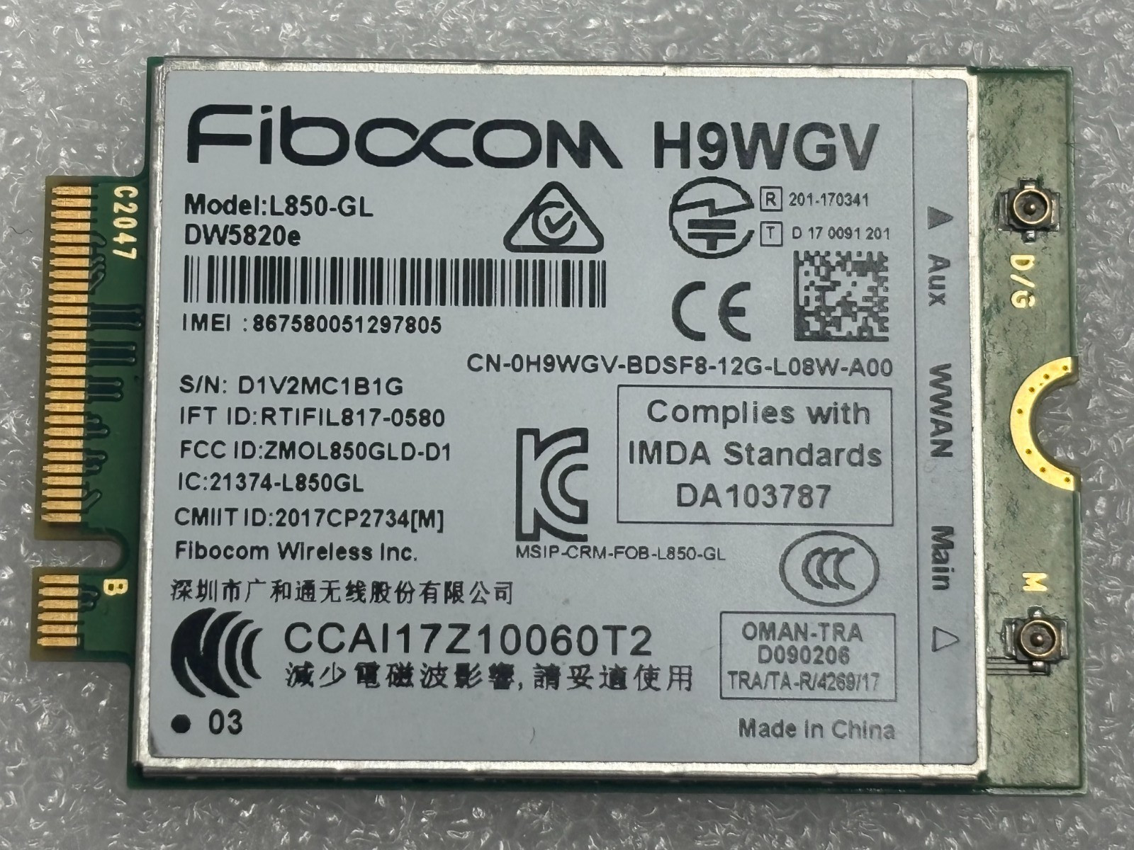 H9WGV DW5820e NEW FOR Fibocom L850-GL LTE/WCDMA 4G WWAN Card used