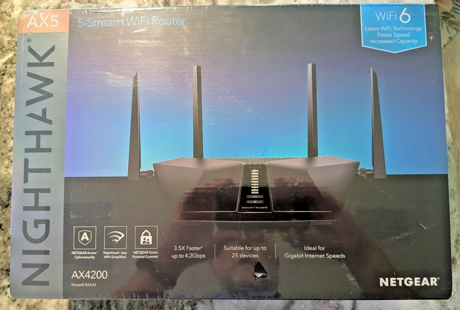 NETGEAR Nighthawk AX5 AX4200 (RAX43) 5 Stream Wi‑Fi 6 Router 4 (1Gb) LAN USB 3.0