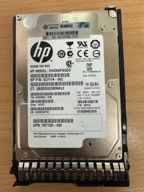 HP EH0300FBQDD ST9300653SS SAS 300GB 15K RPM  HP P/N 627114-002 P/N 9SW066-035
