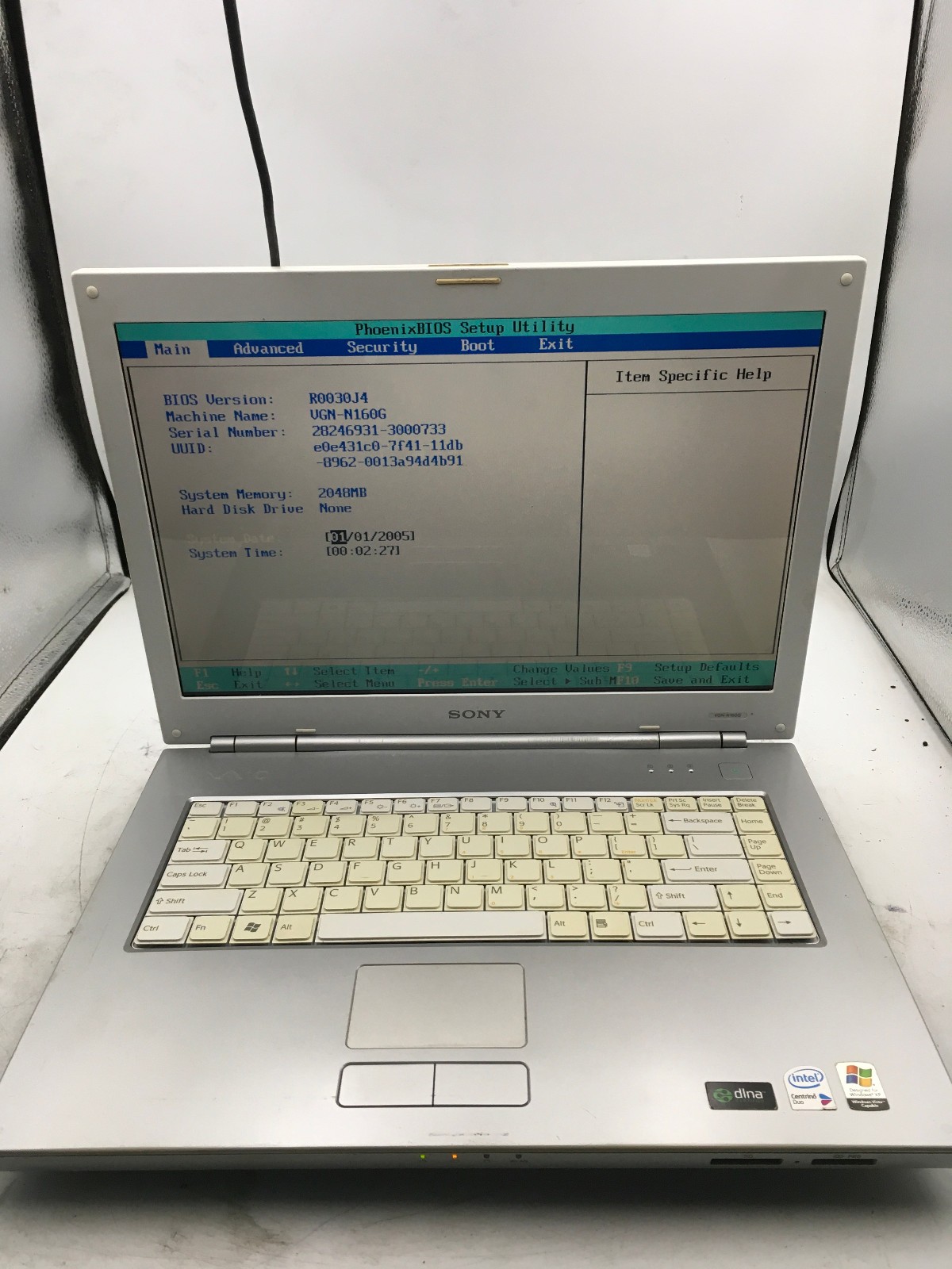 SONY VAIO PCG 7T1L - BOOTS TO BIOS - Intel T2050 - 2GB RAM - 15" - READ DESC -BB