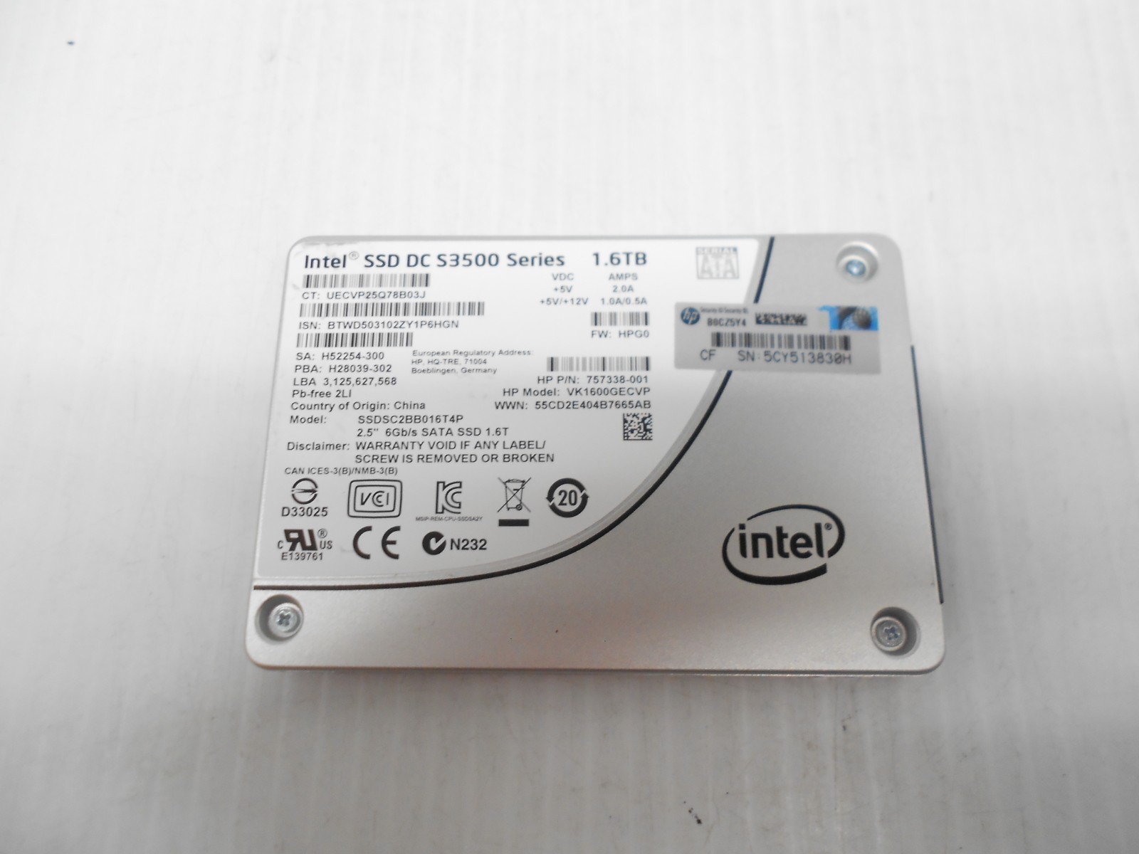 HP Intel 1.6TB SSD SATA 2.5" Server Hard Drive S3500 SSDSC2BB016T4P Dell HP PC