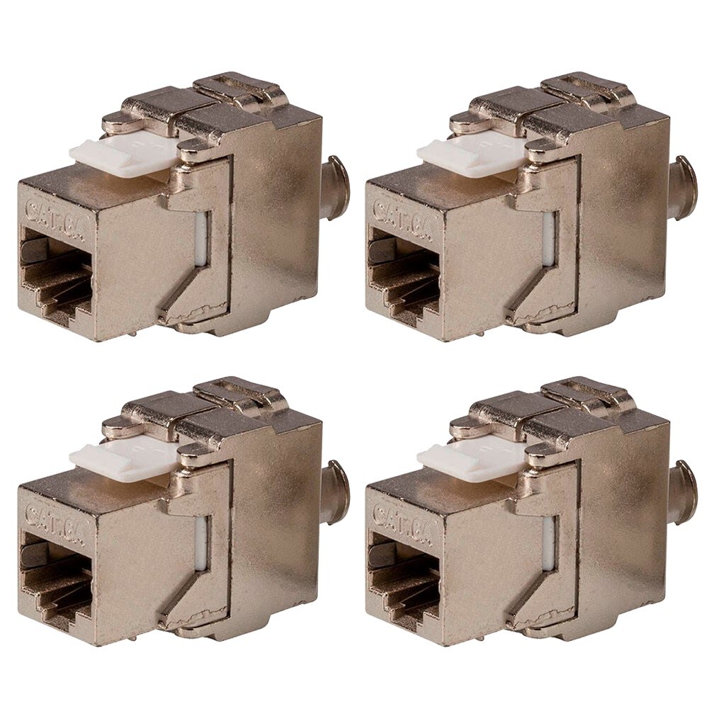 4 Pcs Cat6 RJ45 Network LAN 180 Degree Slim Shielded Keystone Jack FTP Tool Less