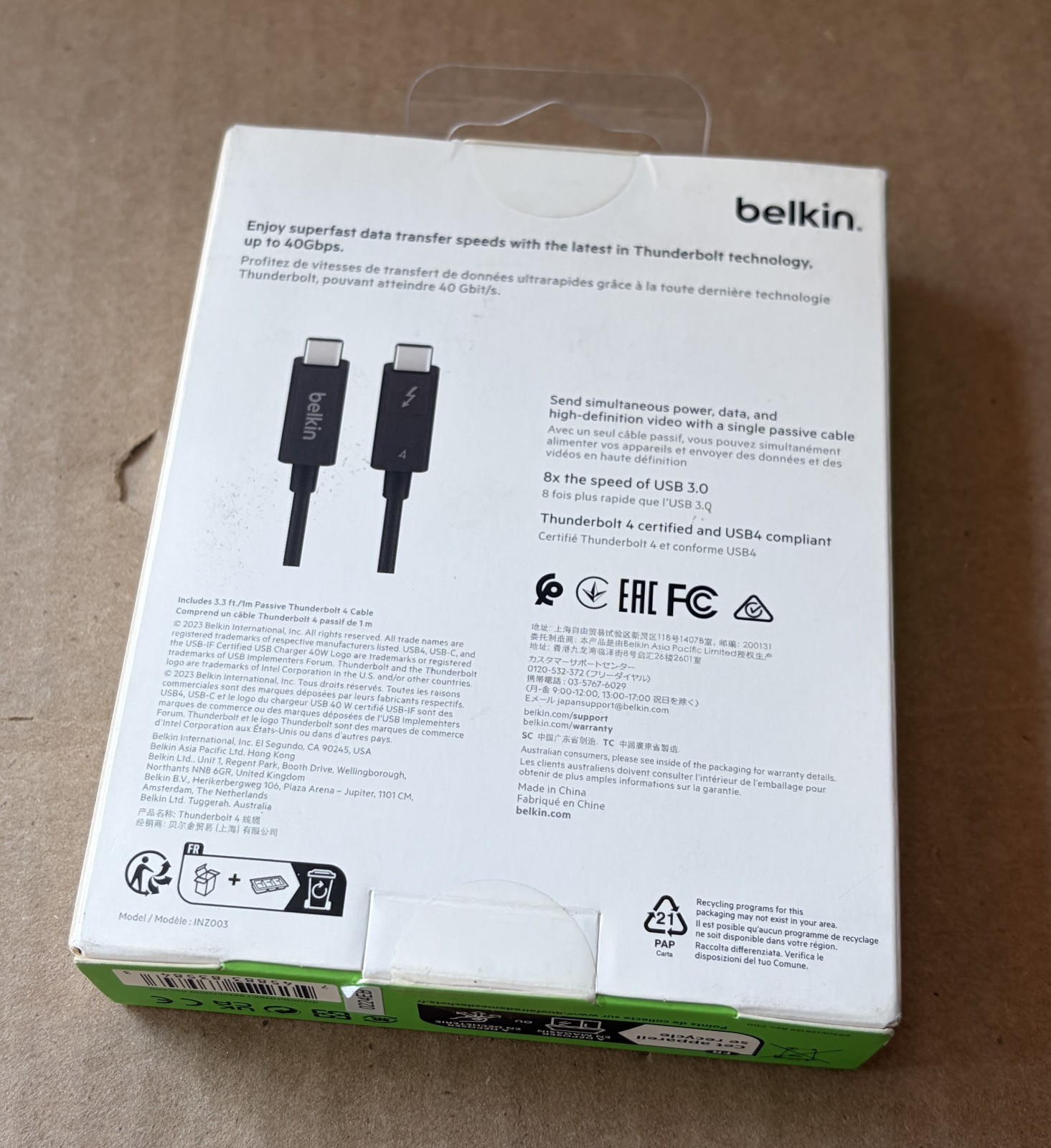 Belkin Connect INZ003bt1MBK Thunderbolt 4 100W 8K 3.3 ft Cable