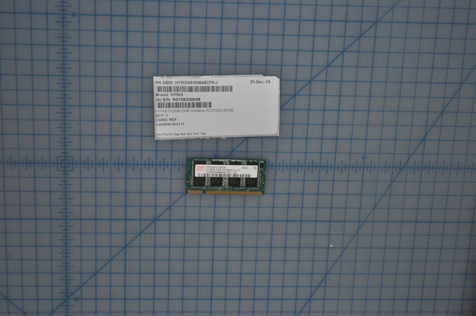 HYNIX MEMORY 512MB DDR 333MHZ PC2700S-25330 USED HYMD564M646CP6-J