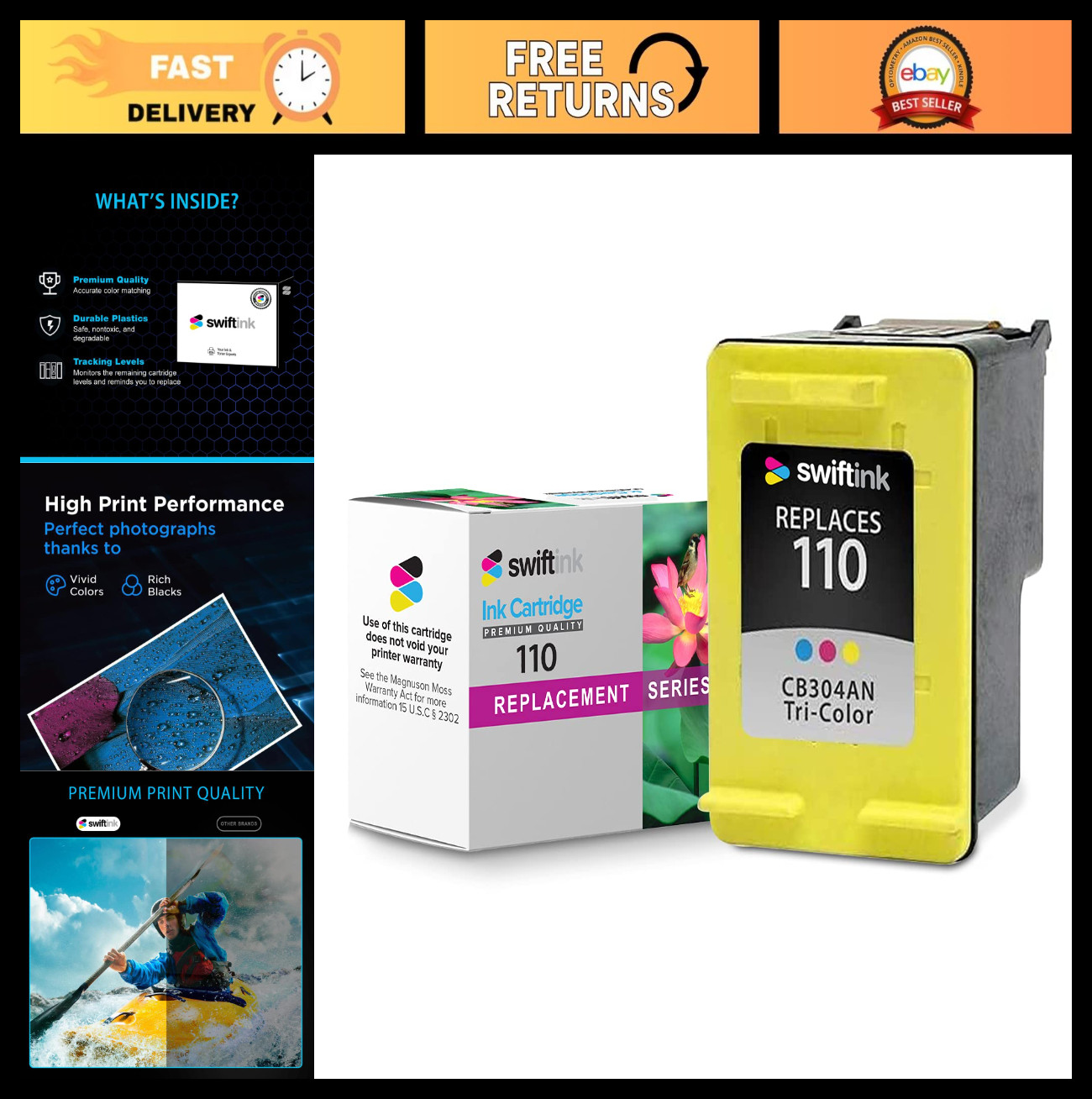 Tri-Color Ink Cartridge Compatible with HP 110 - High Yield, Vivid Colors, Easy