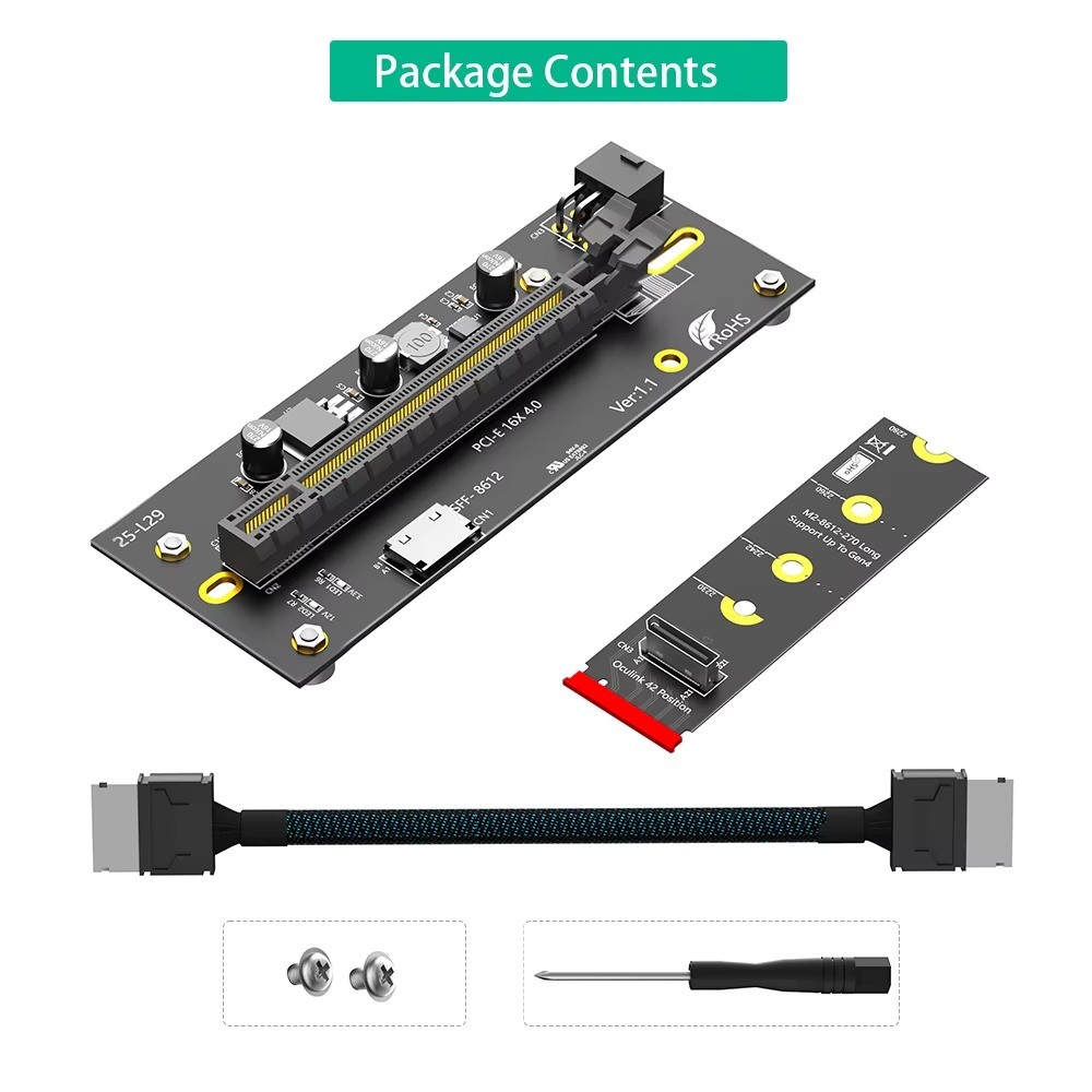 TISHRIC M.2 to PCIe 4.0 X16 External GPU Riser Card Oculink SFF-8612 Cable