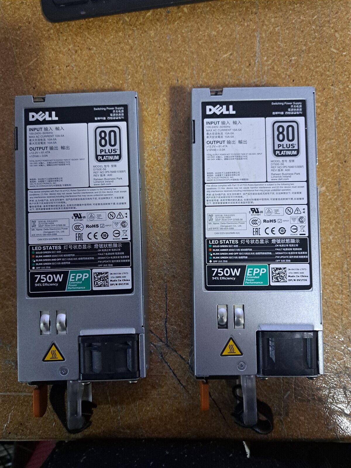 Lot of 2 x Dell 750W EPP Switching Power Supply 0V1YJ6
