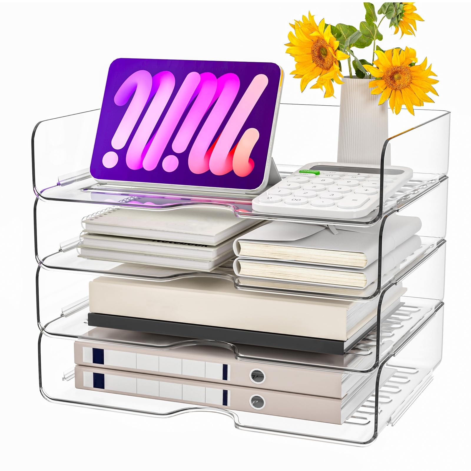 Paper Organizer Letter Tray 4 Pack Acrylic File Clear