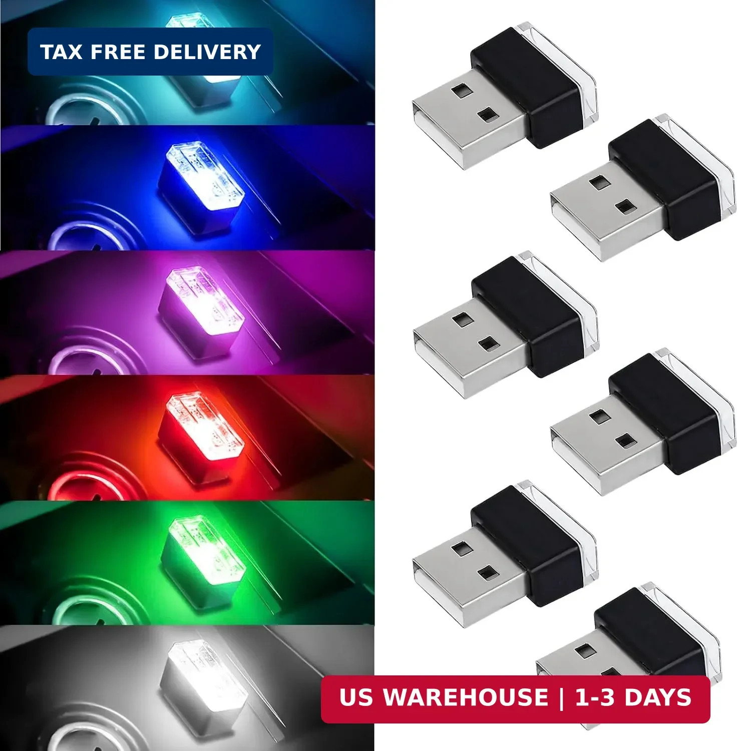 6 PCS USB LED Car Interior Atmosphere Lamp, Portable Mini Auto LED Decor Night L
