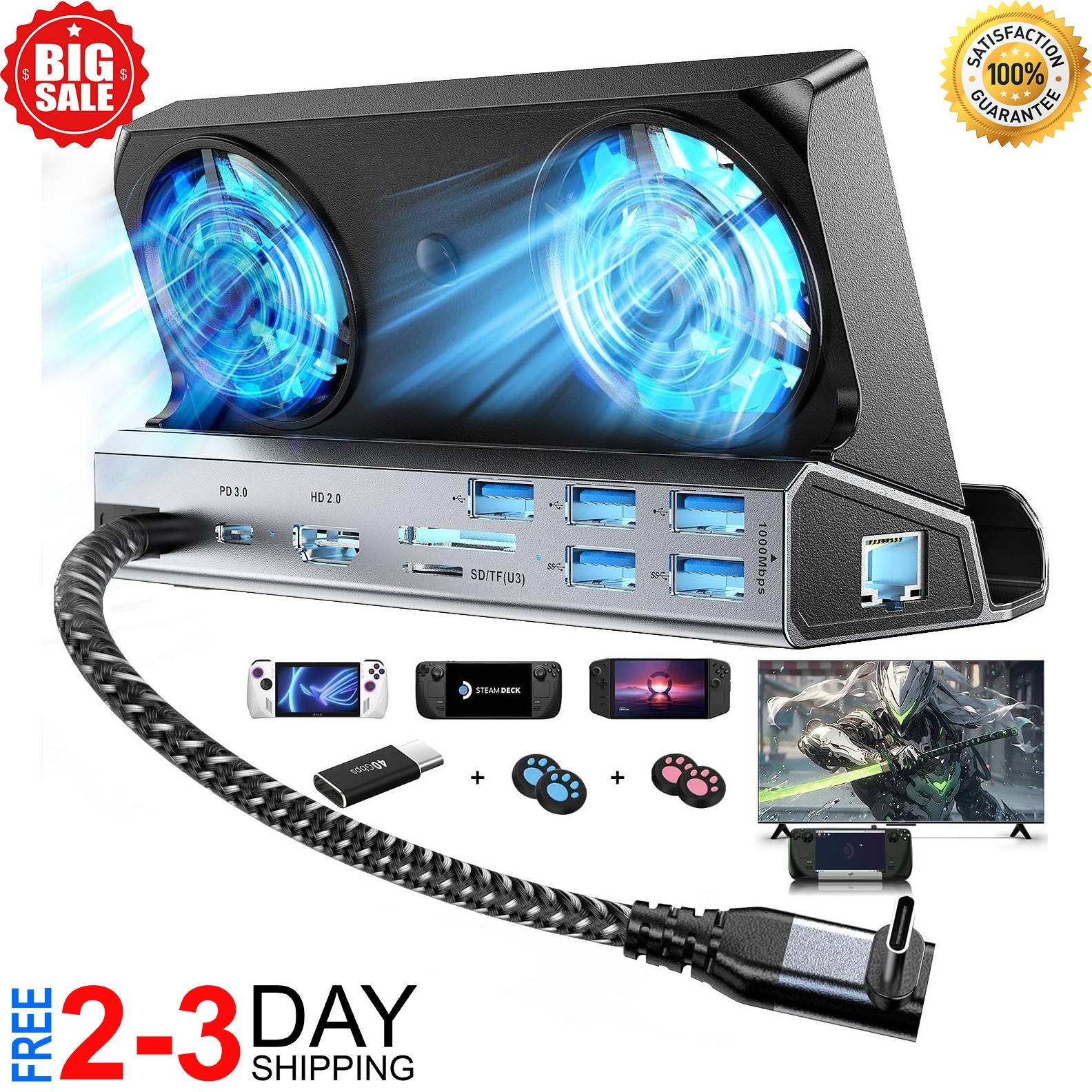 13-In-1 Docking Station For Steam Deck OLED & ROG Ally X& Legion Go Dual Cooling