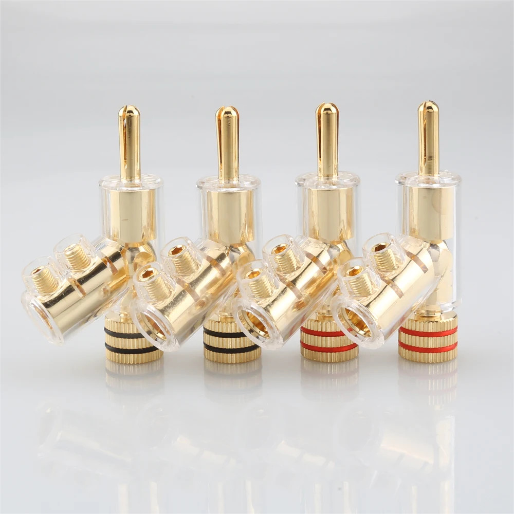 8PCS Hi-End Rhodium / Gold Plated Lock Banana Plug Audio Speaker Cable Connector