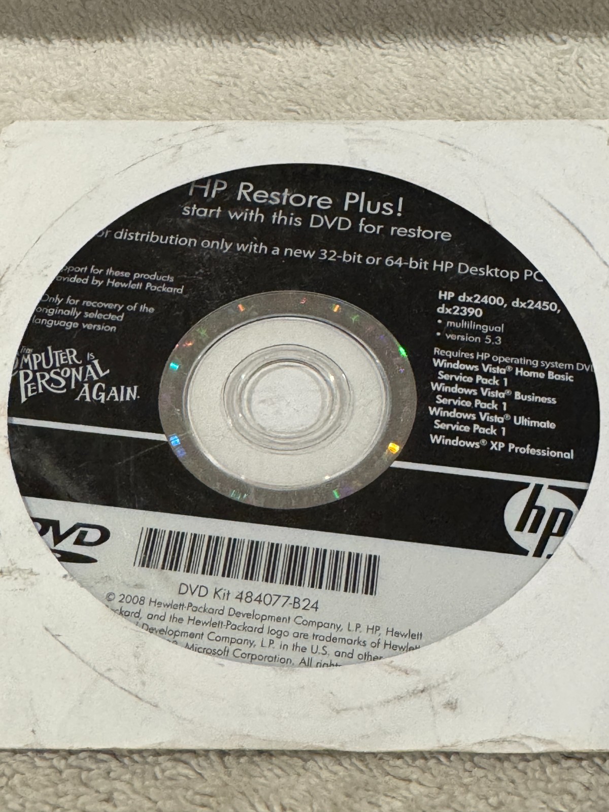 HP Restore Plus dx2400 dx2450 dx2390 - CD ONLY IN GOOD CONDITION