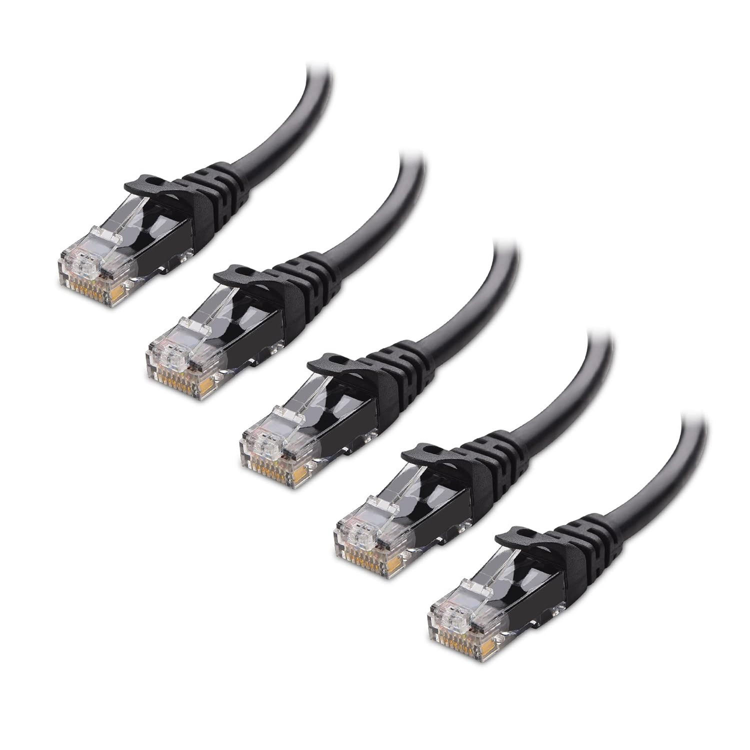 10Gbps 5-Pack Snagless Cat 6 Ethernet Cable, 3Ft, Black