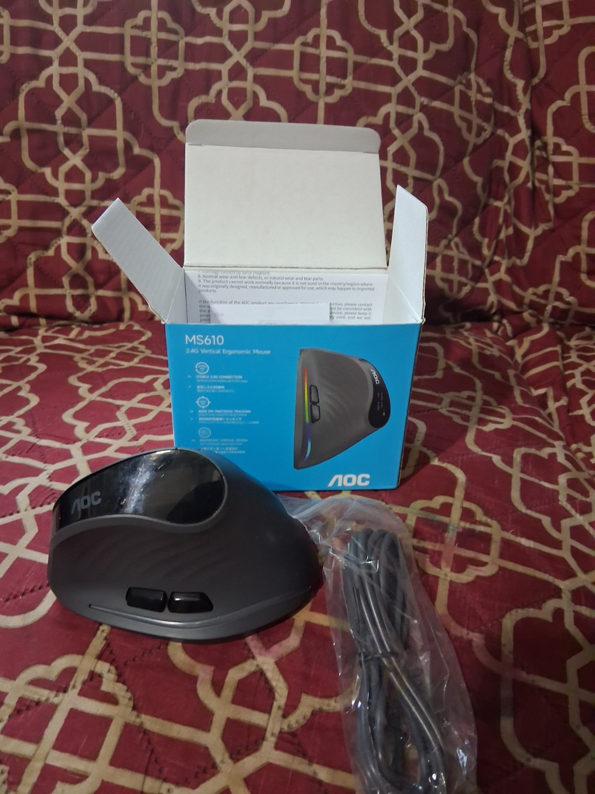 NEW AOC MS610 2.4GHz Wireless BT Vertical Ergonomic Mouse 4800 DPI for PC/MAC