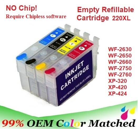 220XL Alternative No Chip Refillable Cartridge WF-2630 WF-2650 WF-2750 WF-2760