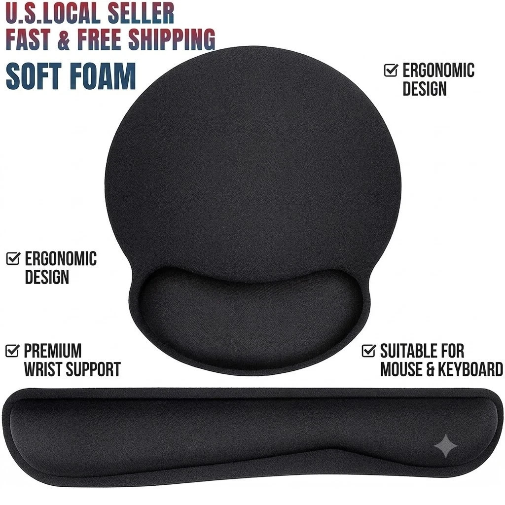 2Pc Premium Memory Foam Keyboard Wrist Support Bar and Mouse Wrist Rest Pads Set