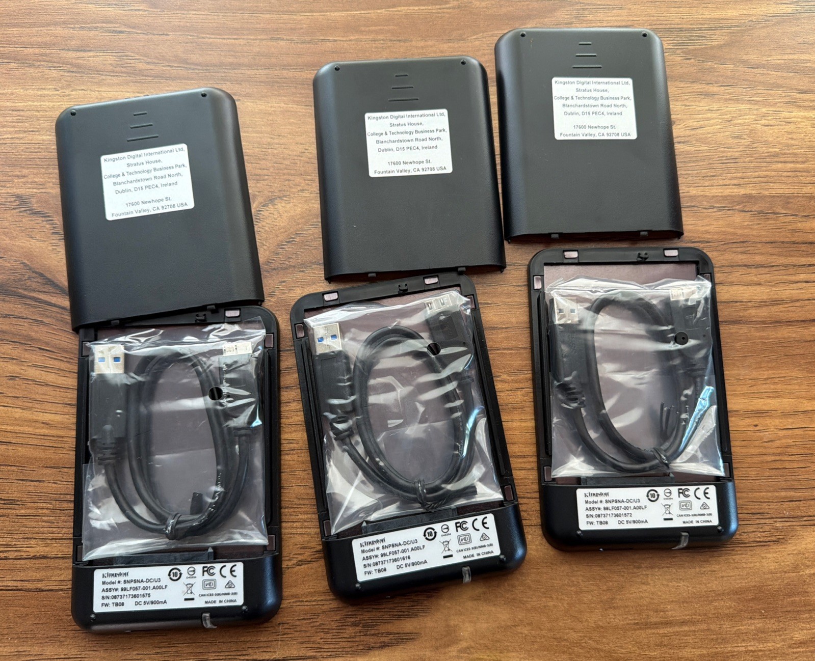 LOT OF 3 Kingston USB 2.5" Hard Drive/SSD Enclosure SNA-DC/U3 w/ USB 3.0 Cable