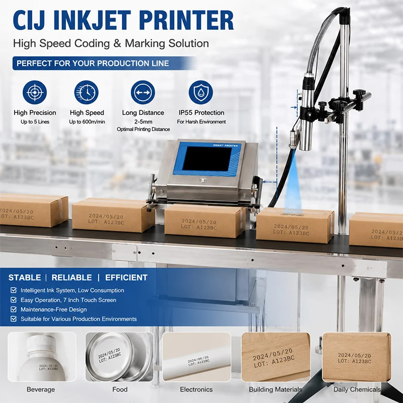Industrial CIJ Small Character Inkjet Printer for Printing Expiry Date on Metal