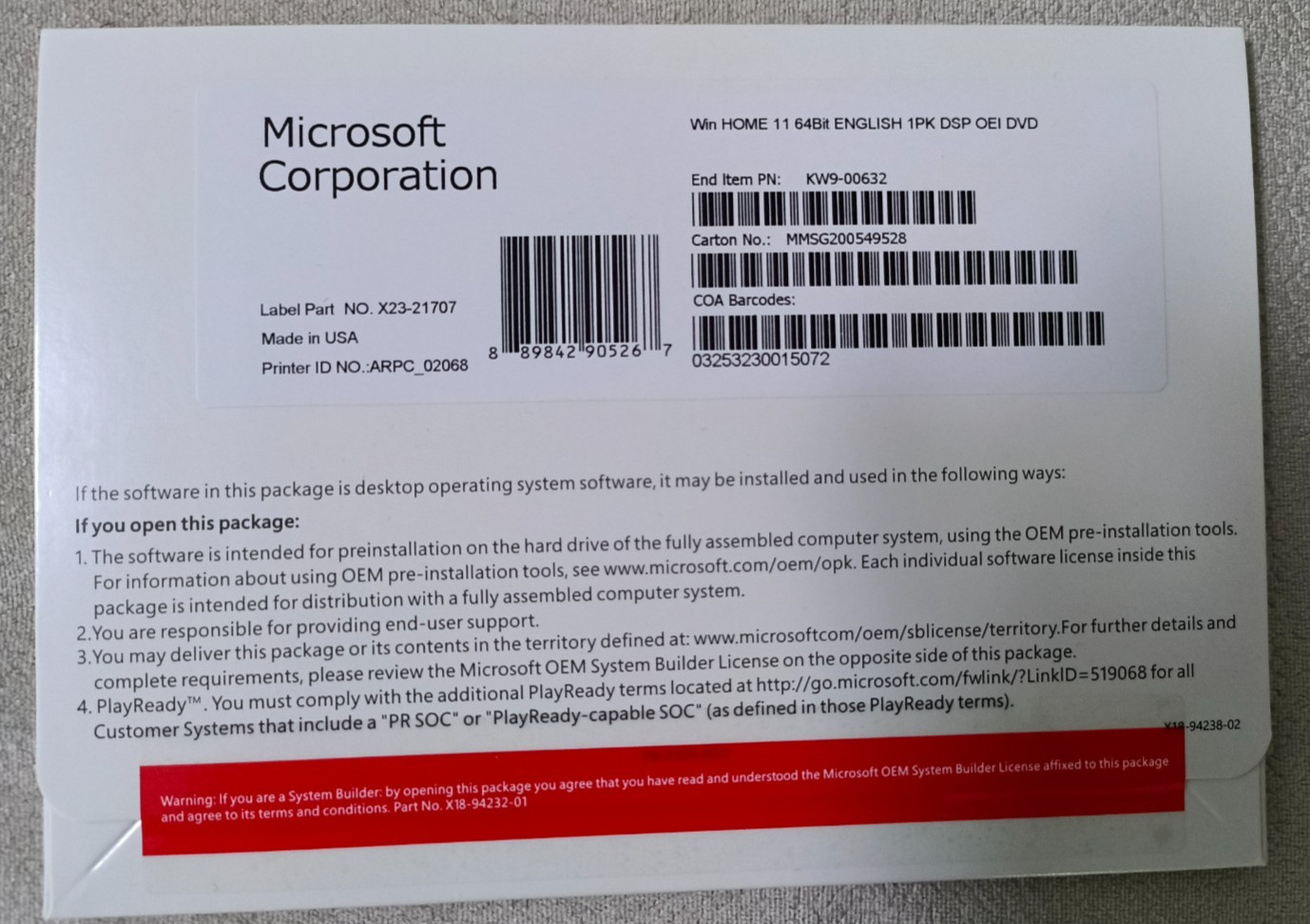 Win 11 Home 64 bit DVD with Product License Key New Sealed & 