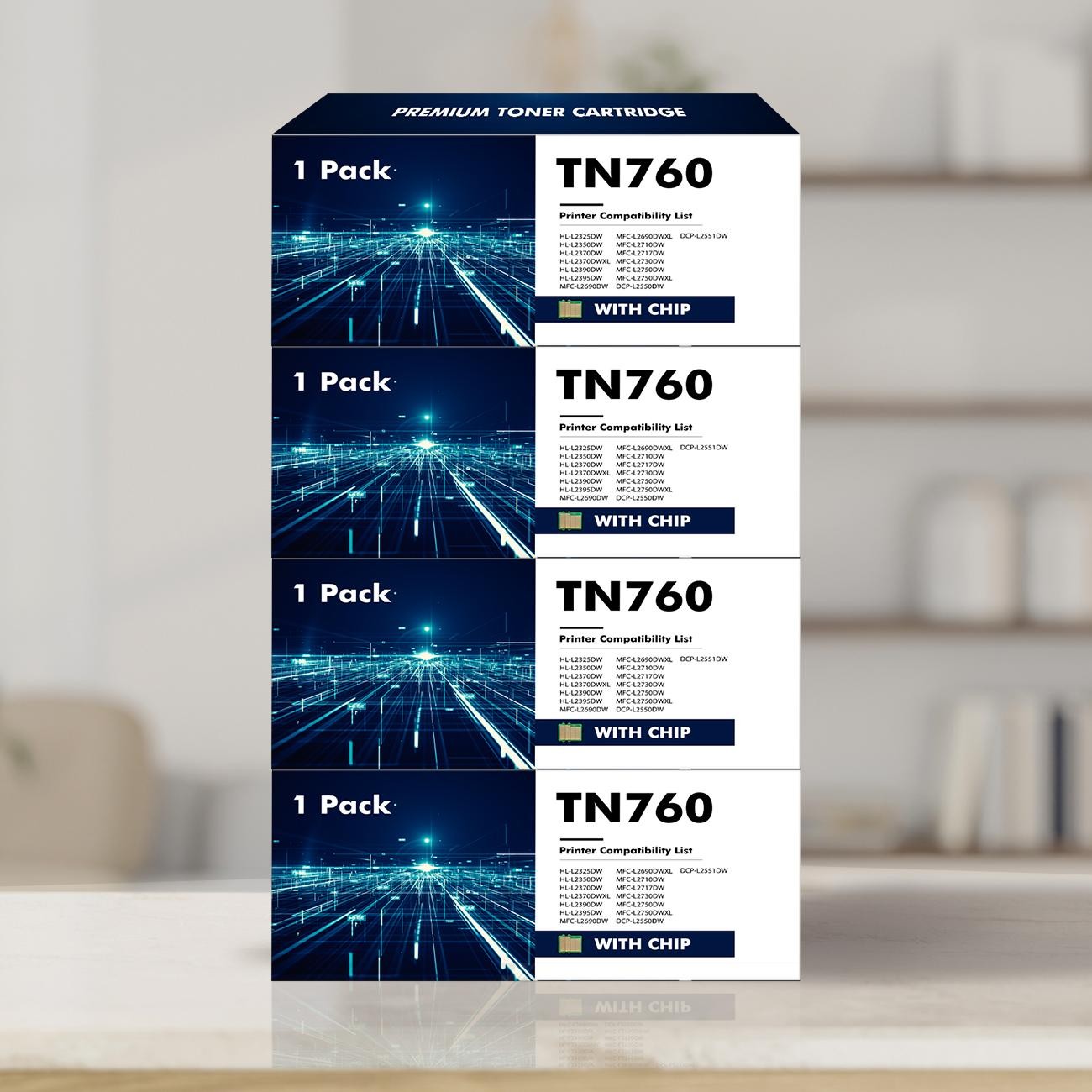 4PK Fits For Brother TN760 Black High Yield Toner Cartridge HL-L2350DW