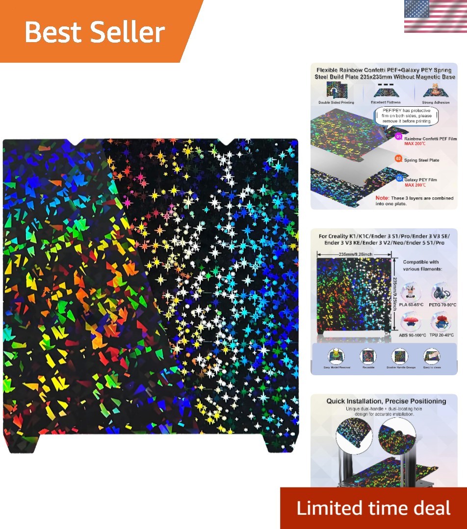 Rainbow Confetti Galaxy Effect Build Plate for 3D Printer Creality Ender 3