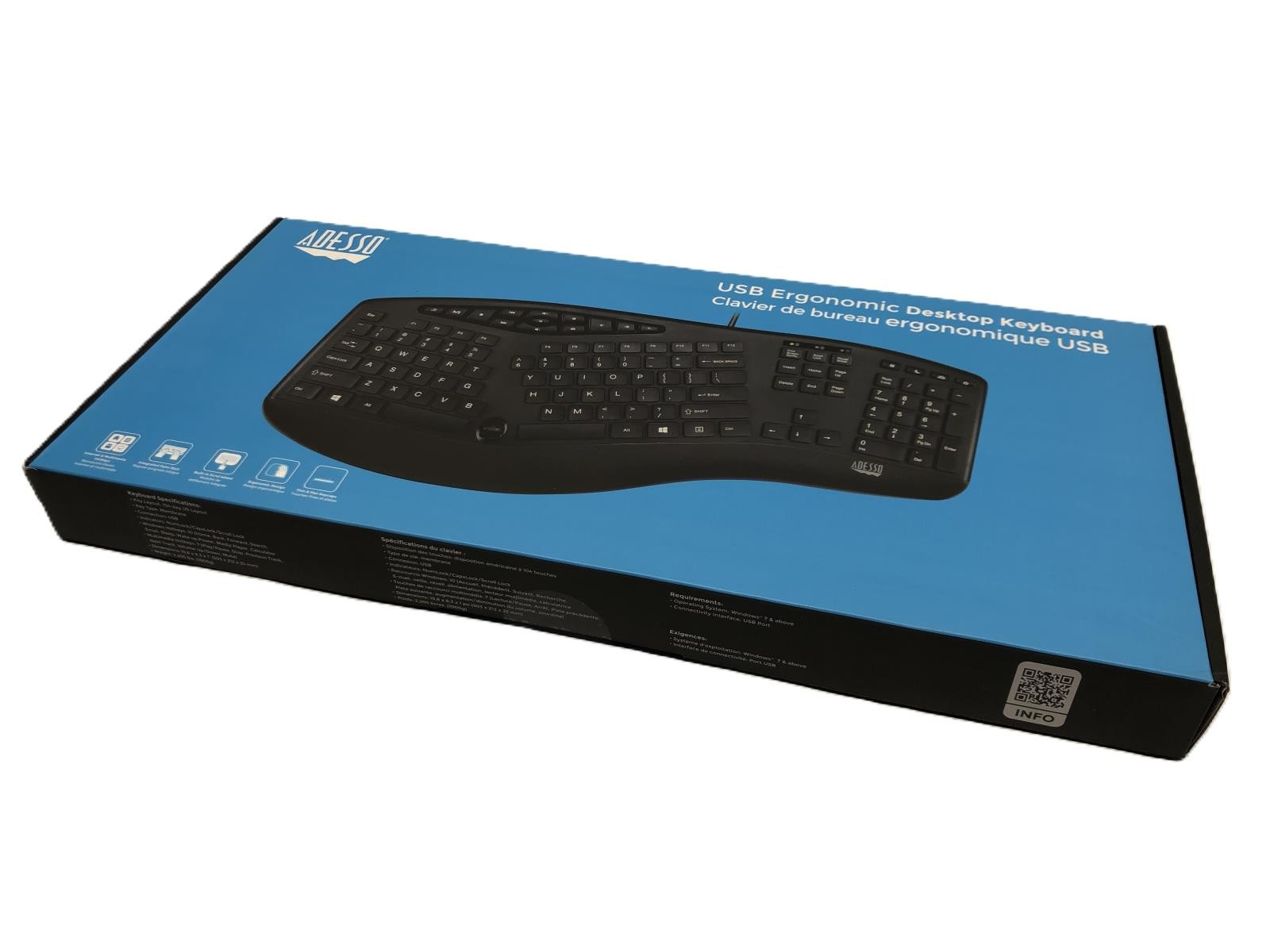 (10) ADESSO USB Ergonomic Desktop Keyboard - Wired / AKB-160UB