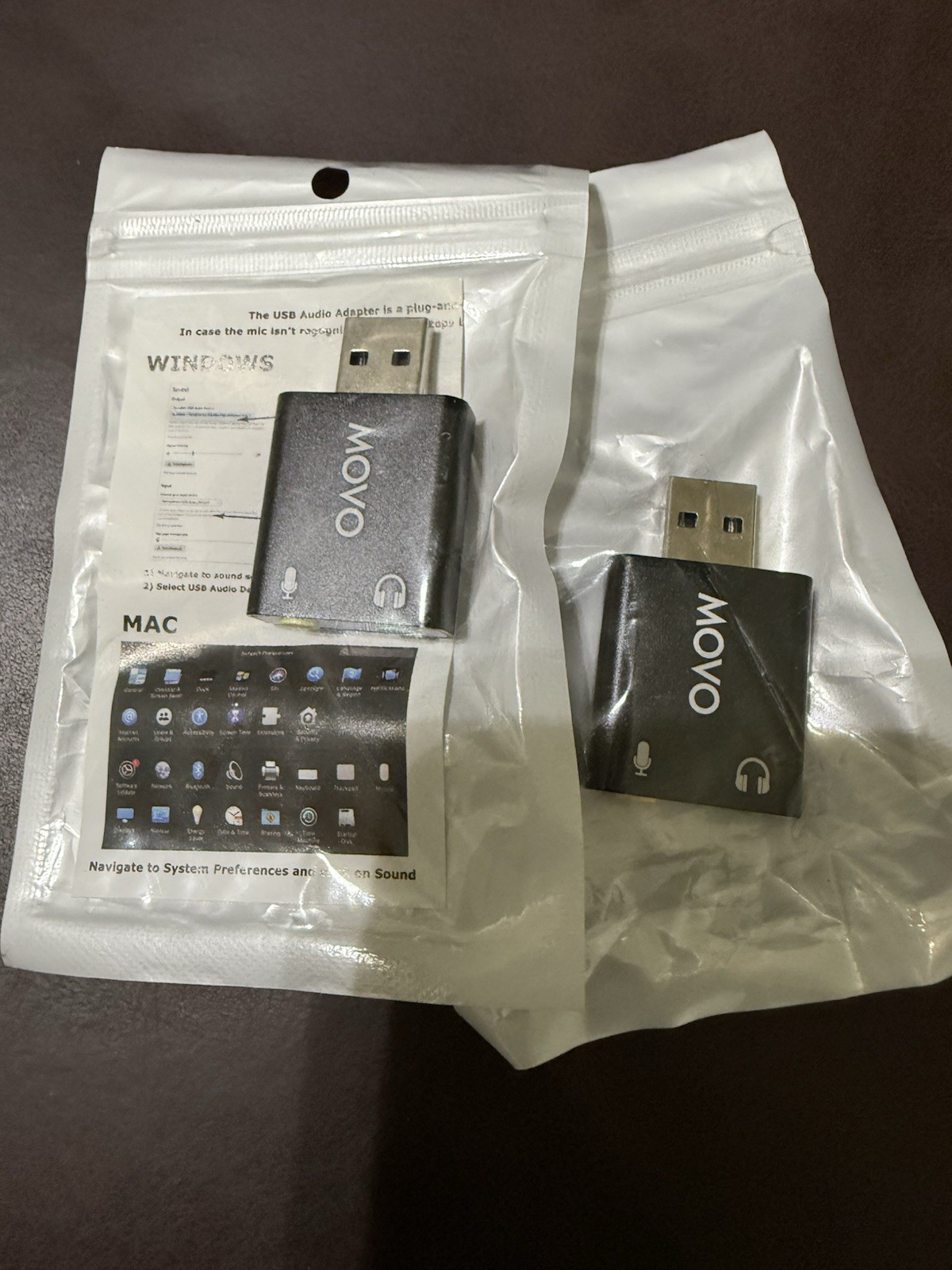 Movo 3.5 MM USB Audio Adapter plug and play device for most system Lot of 2