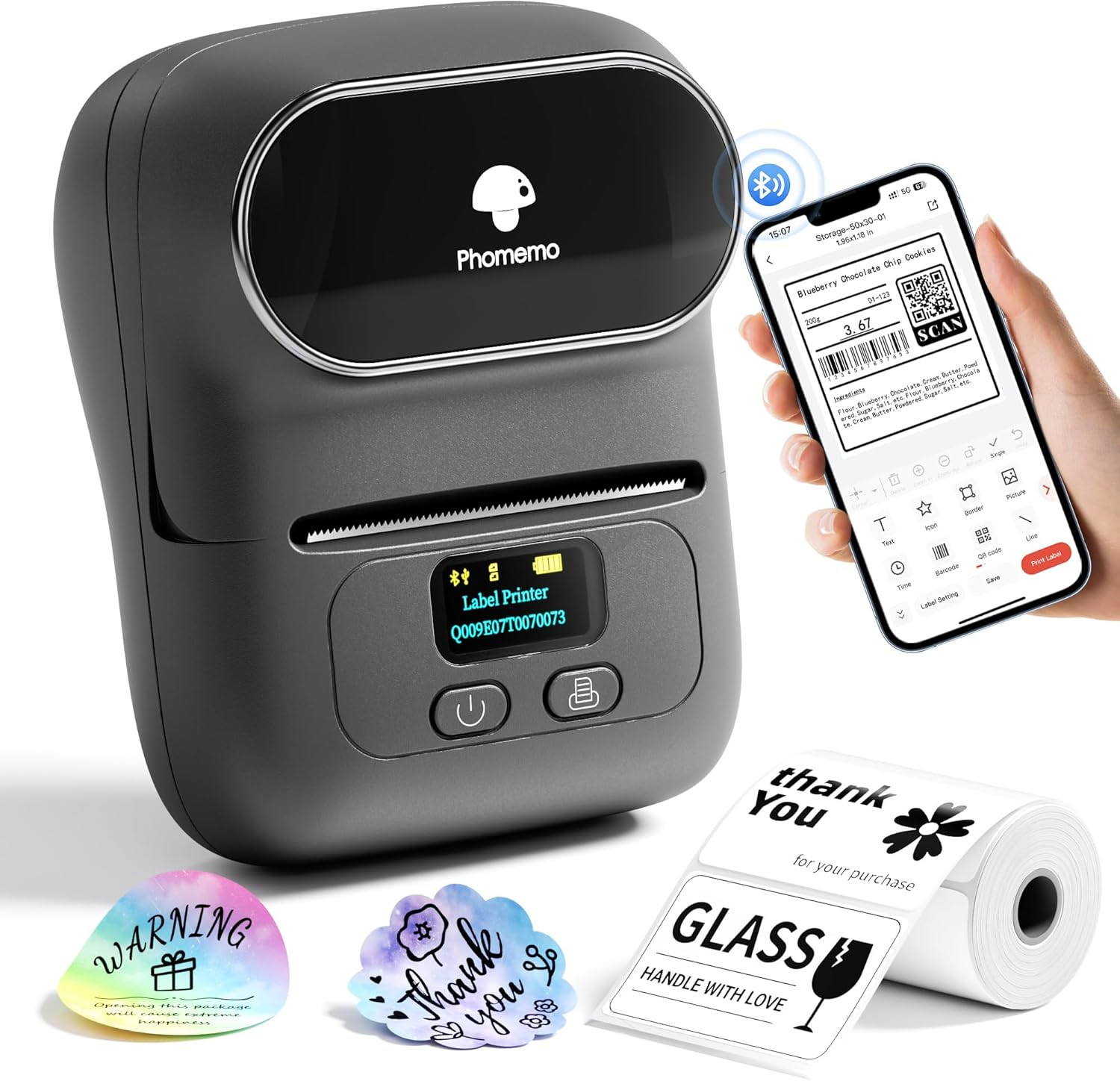 M110 Thermal Label Makers- Barcode Label Printer Bluetooth Label Maker Portable