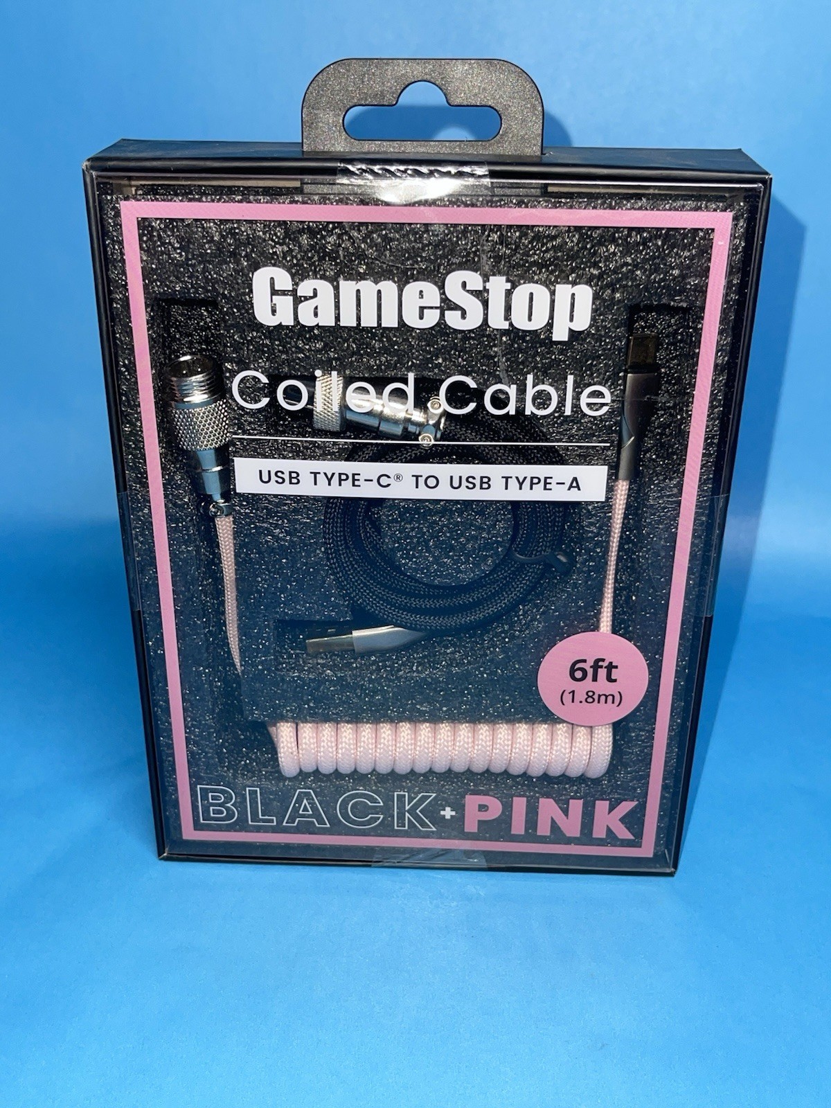 GameStop 6FT Coiled USB-C to USB-A Cable Black Pink Mechanical Keyboard