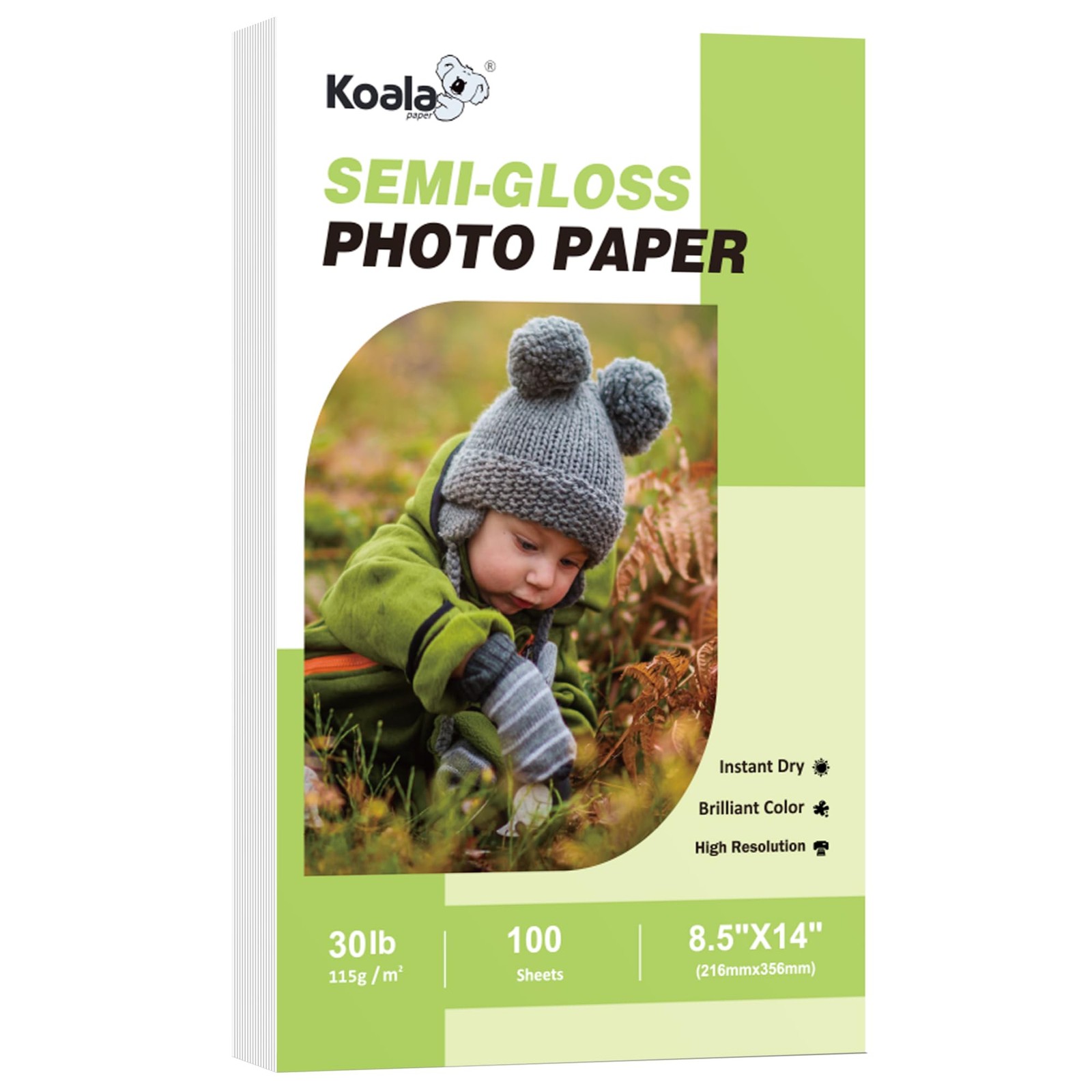 100 PCS Thin Semi Glossy Photo Paper 8.5x14 Inch 30LB Legal Size 115gsm
