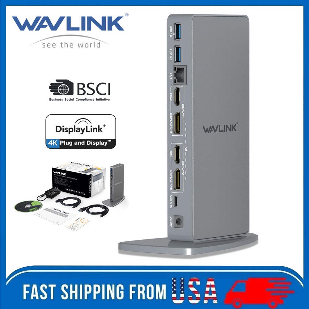 WAVLINK DisplayLink Docking Station Dual Monitor 14-in-1 USB-C/A Laptop Dock