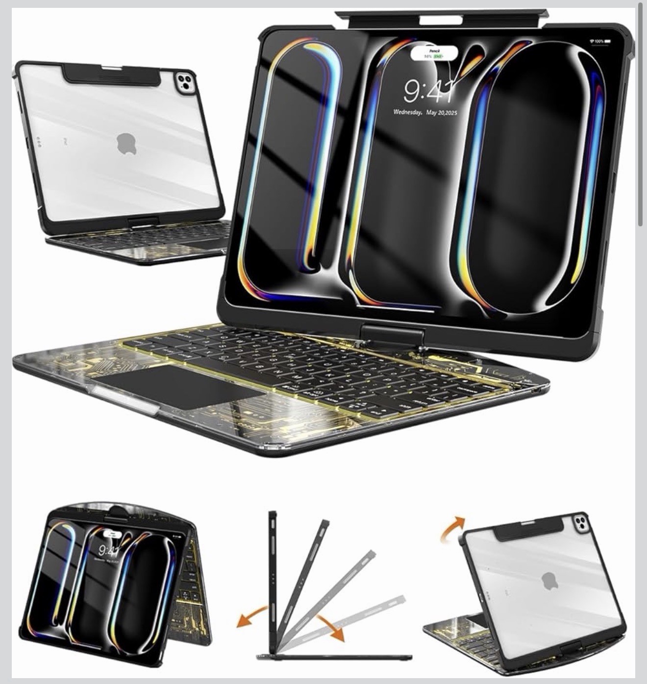 Transparent Keyboard Case for iPad Pro 11" (M5/M4, 2025/2024) Wireless Keyboard