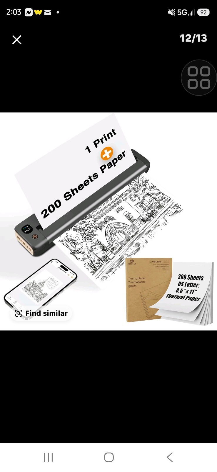 Rongta Portable Mini Wireless Bluetooth Inkless Thermal Printer Tattoo Paper lot