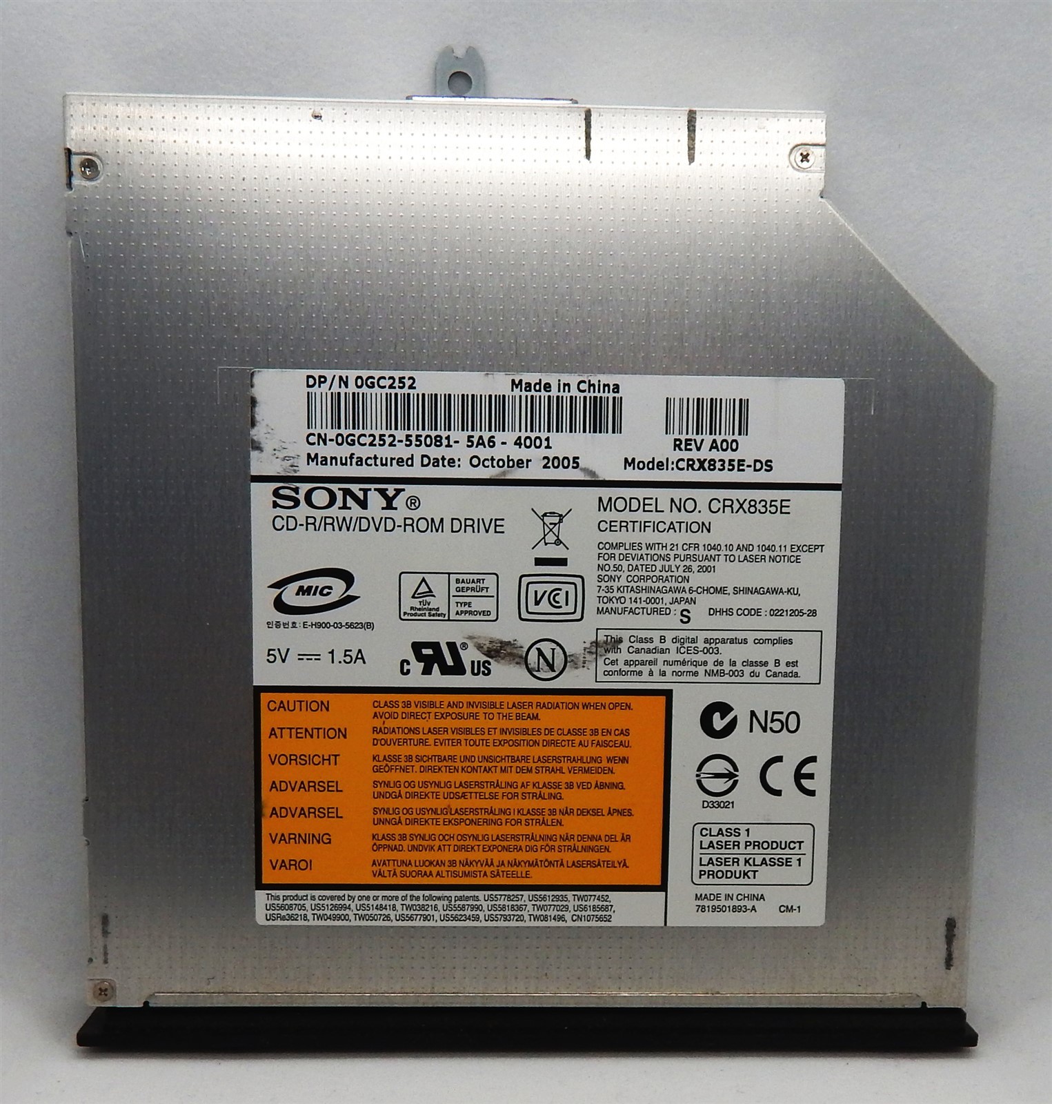CD-R/RW/DVD-ROM Optical Drive ~ Sony CRX835E-DS ~ Dell 0GC252 ~ Used