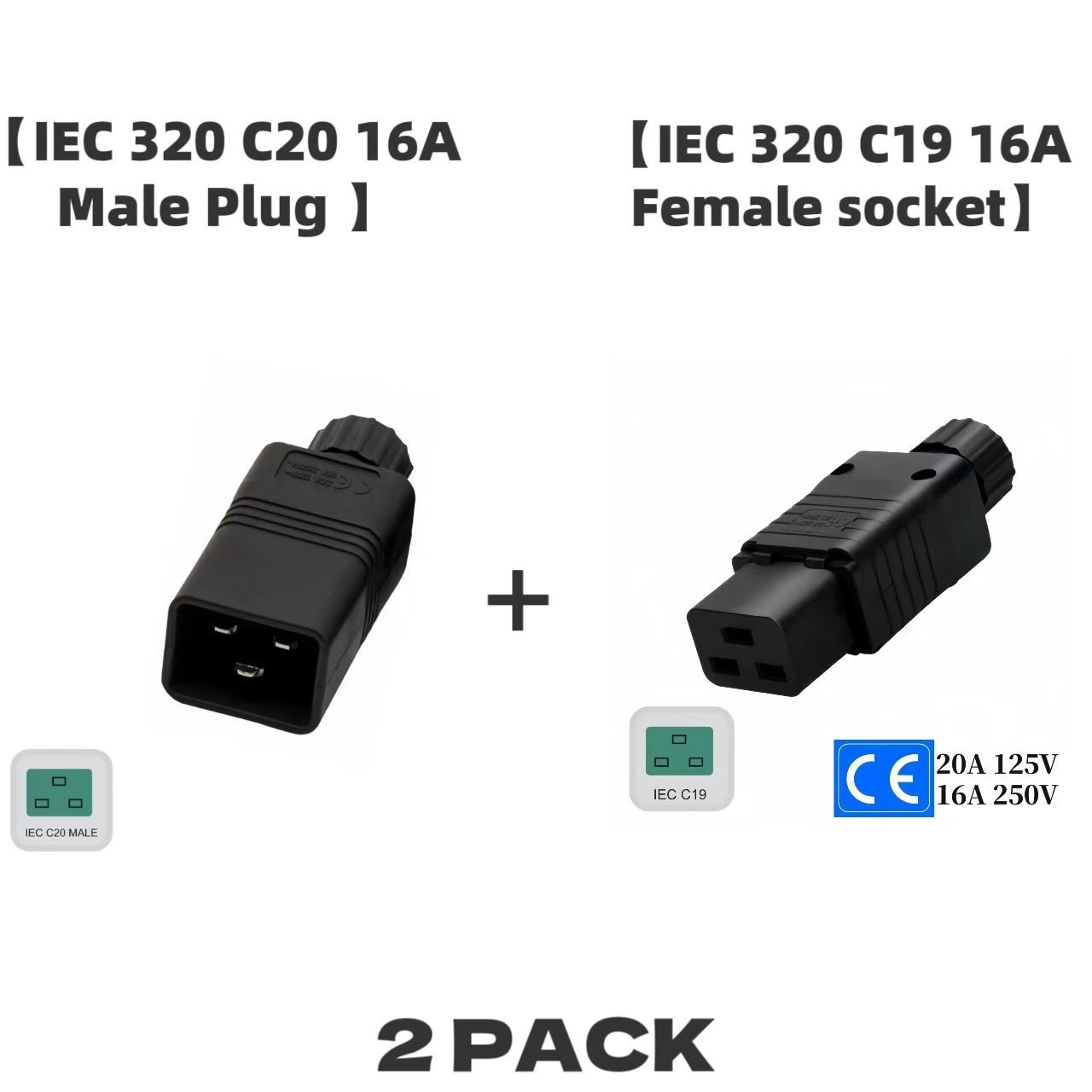 IEC320 C20 C19 Plug Socket Connector Male Female 16 AMP 250V UPS PDU Servers