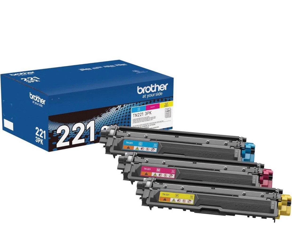Brother -Yield Toner Cartridge Three Pack TN221 3PK : BLACK, Magenta, & Cyan